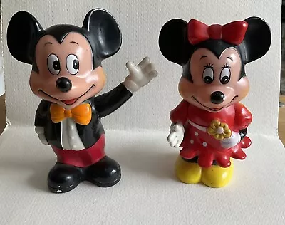 Vintage Mickey & Minnie Mouse Piggy Coin Banks Walt Disney Productions KOREA • $10.99