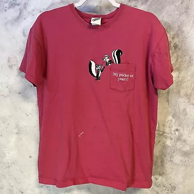 Vintage 90s Pepe Le Pew Looney Tunes T Shirt Medium Warner Bros Embroidered Pink • $25