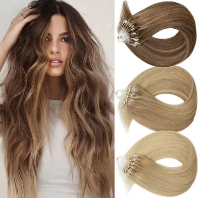 Micro Link Hair Extensions Remy Human Hair Micro Beads Loop Straight Hair AAAAAA • $29.10