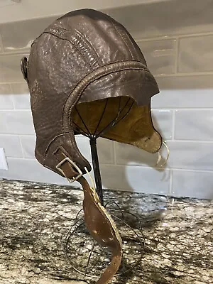 VINTAGE US NAVY 7 1/8 PILOT LEATHER FLIGHT HELMET HAT CAP NAF 1092  W/ Chin Cup • $90