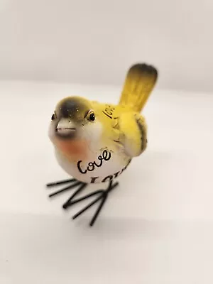 Sassy Yellow  Love  Bird Figurine With Wire Feet RBF (Resting Bird Face) • $7.99