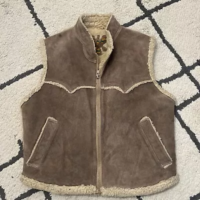 Vintage Robert Lewis Skua Suede Sherpa Sheep Lined  Marlboro Man Vest Jacket 42 • $99.95