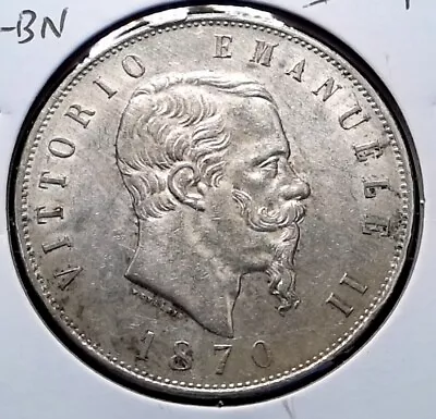 1870 Italy Silver 5 Lire Low Mintage - XF #1659 • $74.99