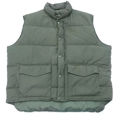 J.CREW Down Puffer Vest Men's XL Army Green Cotton Pockets Snap Front Mock Neck • $26.99