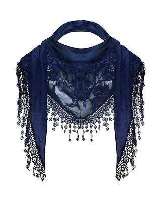  New Women Ladies Mesh Lace Triangle Embroidered Neckerchief Scarf Summer Snood • £5.99