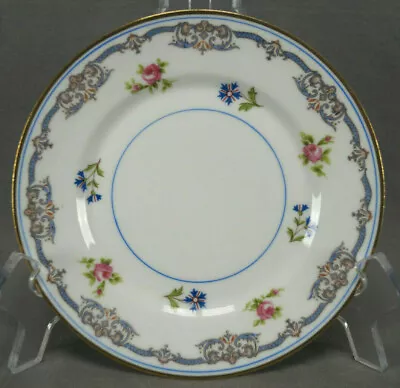 Set Of 8 Limoges Ahrenfeldt Pink Rose Cornflower Blue Scrolls Gold Bread Plates • £82.04