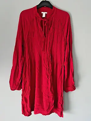 Red H&m Pleat Front Tunic Dress Eur40 (12) Vgc • £4.99