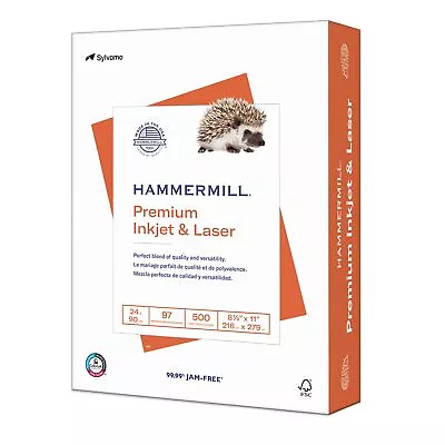 Hammermill Printer Paper Premium Inkjet &Laser Paper 24 Lb Ink 8.5 X 11 - 1 Ream • $14.05