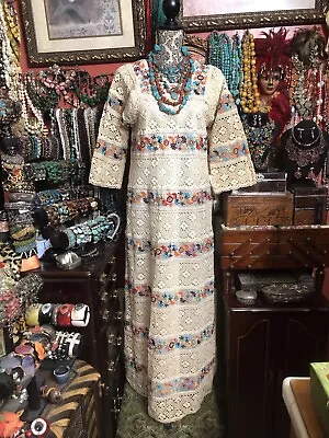 Stunning Vintage Mexican Wedding Lace Crochet Embroidered Dress Size M • $185