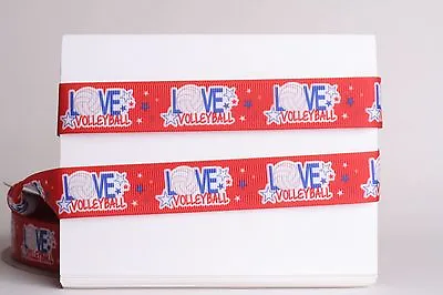 LOVE VOLLEYBALL RED 7/8  Grosgrain Ribbon 13510 Yards SHIP FROM USA • $6.49