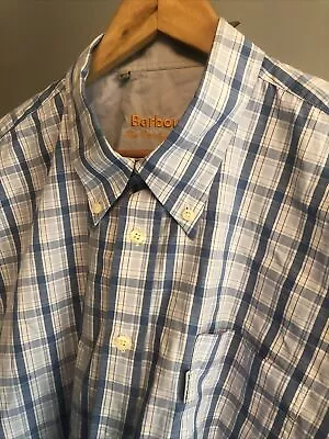 Men’s BARBOUR The Country Shirt Blue Check Long Sleeve Cotton Size XXL • £9.99