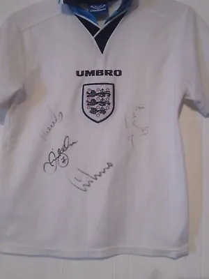 Signed England Home Euro 96 Shirt Neville Beckham Football Shirt COA 43345 • £149.99