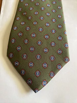 Marinella Binda Club 100% Silk Tie In Green Olive/Red/Blue Floral Pattern • $57.99