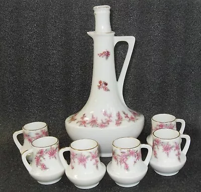 Antique Vintage European Drinking Set Decanter/Pitcher & Stopper With 6 Cups • $36