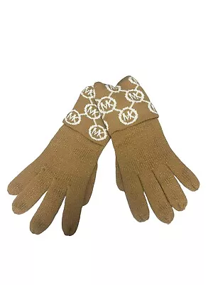 New Michael Kors Knit Gloves Camel Logo OSFM 538341C MSRP $48 • $24.99