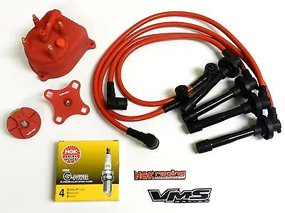 Distributor Cap Rotor Spark Plug Wire Kit For 92-95 Honda Civic D15 D16 Eg Red • $129.88