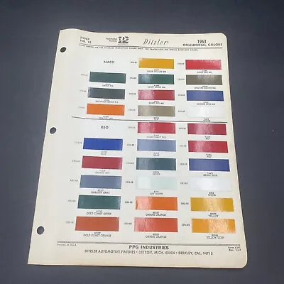 1963 Mack Truck Reo Cars Commercial Colors Paint Chip Samples Sheet Original • $10