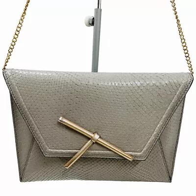 Max Mara Clutch Bag Shoulder Mini Chain Python Embossed Leather Made In Italy Gr • £128.95