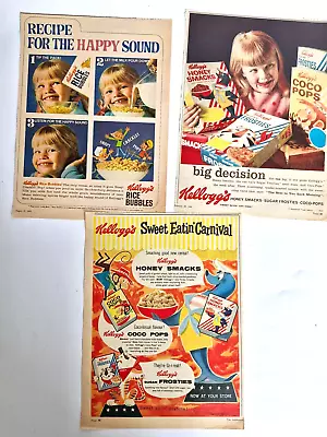 3 X 1960s Kellogg’s Cereal Ads Rice Bubbles Frosties Coco Pops • $40