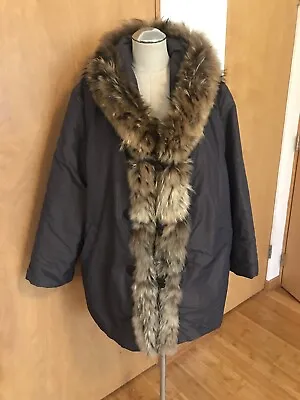 MARINA RINALDI Real Fur Trim Brown Puffer Coat Sz 19 ( 8/10) EXCELLENT • $199.99