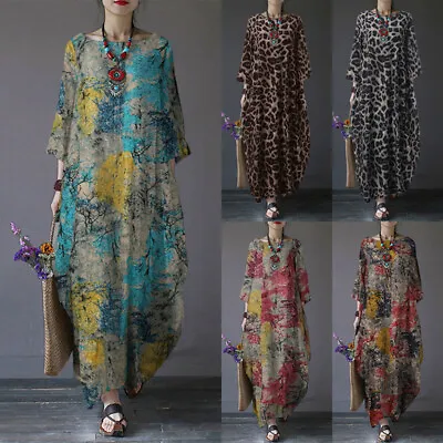 ZANZEA Women Kaftan Long Sleeve Cotton Dress Large Size Loose Baggy Dresses  • £18.99