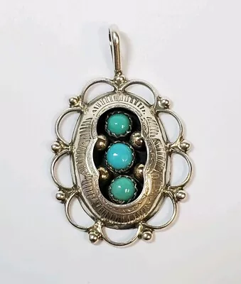 Vintage Sterling Silver 3 Cabochon Turquoise Pendnant  • $65