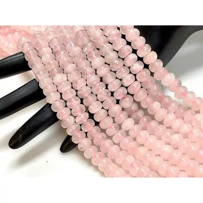 8mm Rose Quartz Smooth Rondelle Rose Quartz  Beads Stran 8mm Full 15-16  Long • $9.99