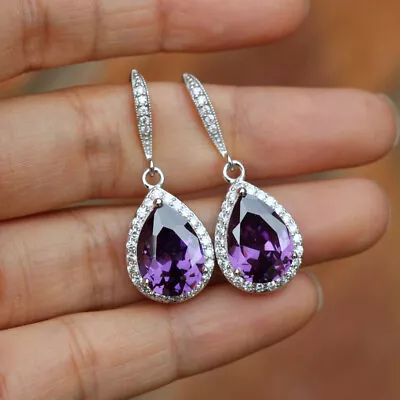 Gorgeous 925 Silver Drop Earring Pear Cut Cubic Zircon Wedding Jewelry A Pair • $2.96