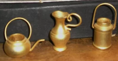 3 Miniature Gold Metal Containers Tea Pot Pitcher Canister 1 - 1 1/2 In. Tall • $11.91