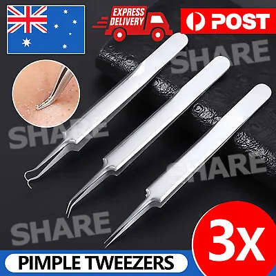 $5.45 • Buy 3x Curved Blackhead Acne Clip Needle Tweezers Pimple Popper Extractor Remover AU