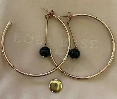 Lola Rose Katrina Semi Precious Hoop Earrings  4.2  BLACK AGATE NEW  POUCH • £43