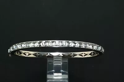 Art Deco Vtg Paste Crystal Sterling Silver Hinged Bangle Bracelet  • $45
