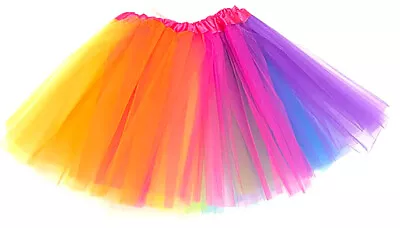 Girls Rainbow Tutu Skirt Multicoloured Halloween Kid's Costume Ballet Dance • £5.95