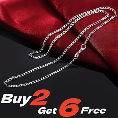 Women Man Genuine 925 Sterling Silver Curb Chain Necklace Lobster Clasp 16 -30  • £3.28