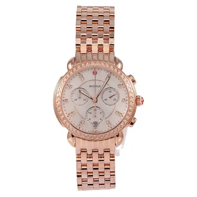 Michele Sidney Chrono 38mm Rose Gold Steel Diamond Quartz Watch MWW30A000033 • $1200