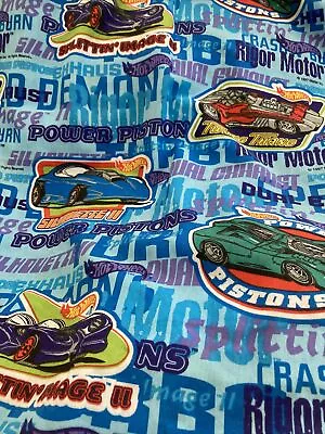 VTG Mattel Hot Wheels Sheet Blue Twin Flat Sheet Bed 90s Racing Cars Boys Motors • $22.98