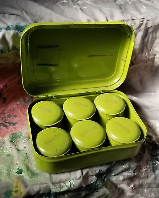 Rare Green Antique Victorian Toleware Painted Tin Spice Box W/ 6 Spice Canisters • $55