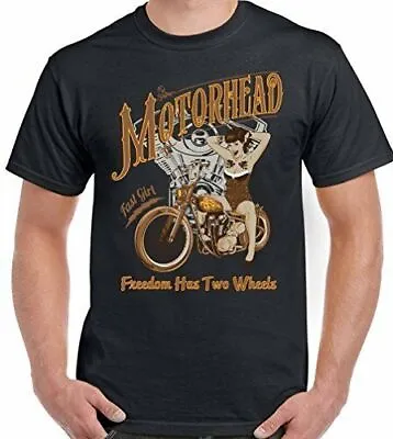 Cafe Racer T-Shirt Motorhead Freedom Has Two Wheels Mens Motorcycle Biker • £10.94