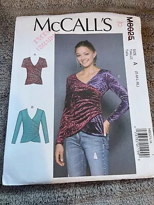 McCalls Pattern M8025 Ms Pullover  Top W/Wrap Front & Gathers W/Sleeve Opts S-XL • $3.75