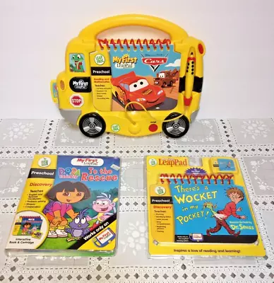 LOT~My First LeapPad~LeapFrog School Bus Learning System~Cartridges Books~WORKS • $15.75