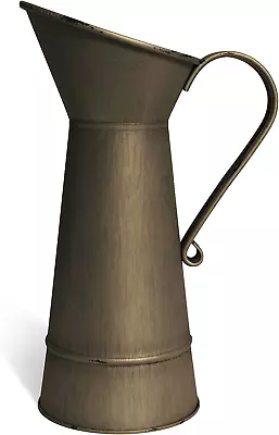 7.5 X11  Metal Decorative Pitcher Antiqued Bronze Milk Jug Vintage Pitcher Jar • $31.11