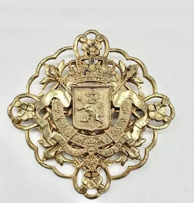 Vintage Miriam Haskell Gold Tone Belgian Coat Of Arms Lion Crest Brooch • $44