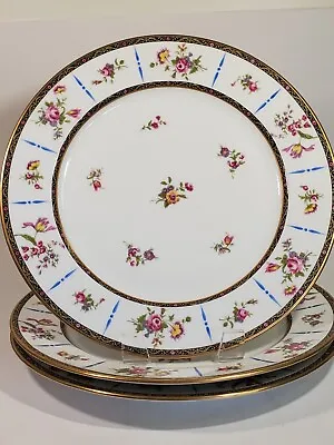 3 T&V Limoges Porcelain Dinner Plates Pink Tulip Scattered Florals Double Gold • $129