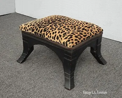 Vintage French Style Black Footstool With Leopard Print • $225