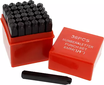 Metal Large 1/4In Stamping 36-Piece Tool Kit – Alphabet Numbers Symbols Steel  • $26.42