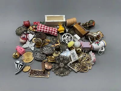Lot Of Miniature Unfinished Pieces Doll House - Wood - Metal - Paper - Plastic • $10