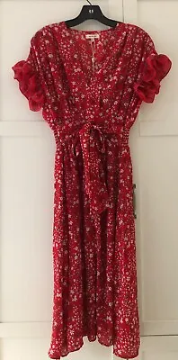New Max  Studio  New Red Floral Dress Women's Short Sleeve Ruffle  Small $128 • $25