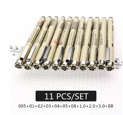 11Pcs Black Sakura Pigma Micron Pen Waterproof Hand-Drawn Design Sketch Needle P • $14.99