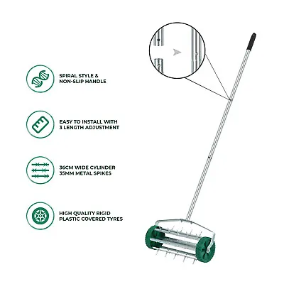  Gardening Lawn Aerator Grass Roller With 3 Level Adjustable Telescopic Handle • £30.85