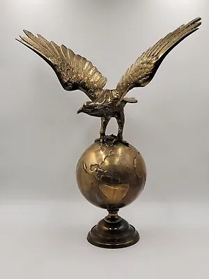 Rare Vintage Solid Brass 24   Eagle  On Rotating World Globe Flag Pole/ Desktop • $299.99